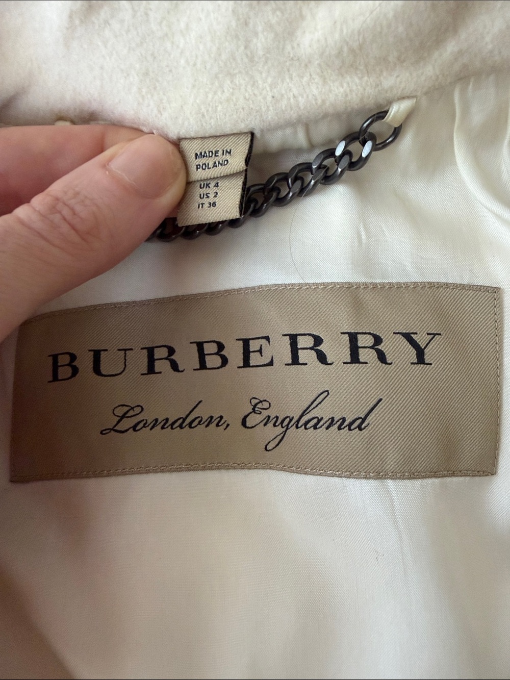 Burberry 100% Cashmere Cream Double-Breasted Belted Coat US 2 - Picture 4 of 5